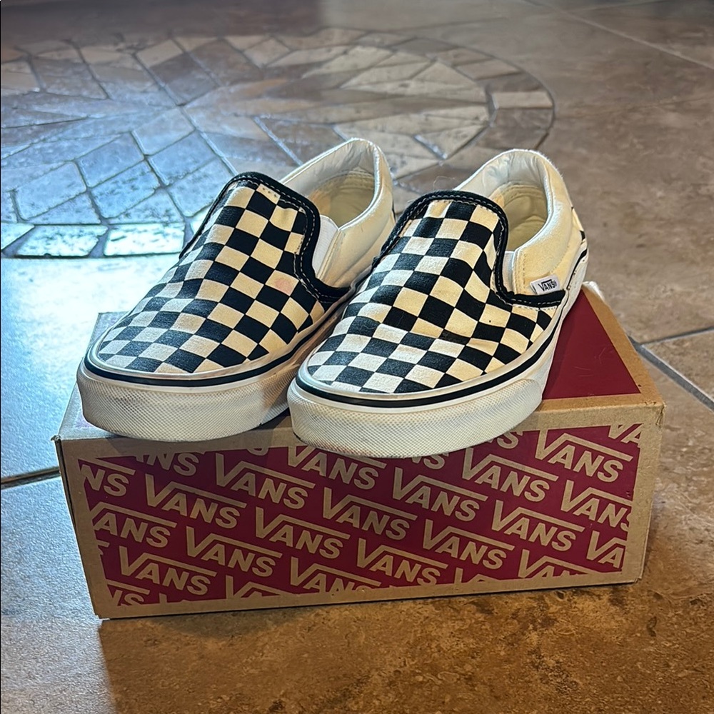 Vans Kids Black and White Checkerboard Slip-On Sneakers